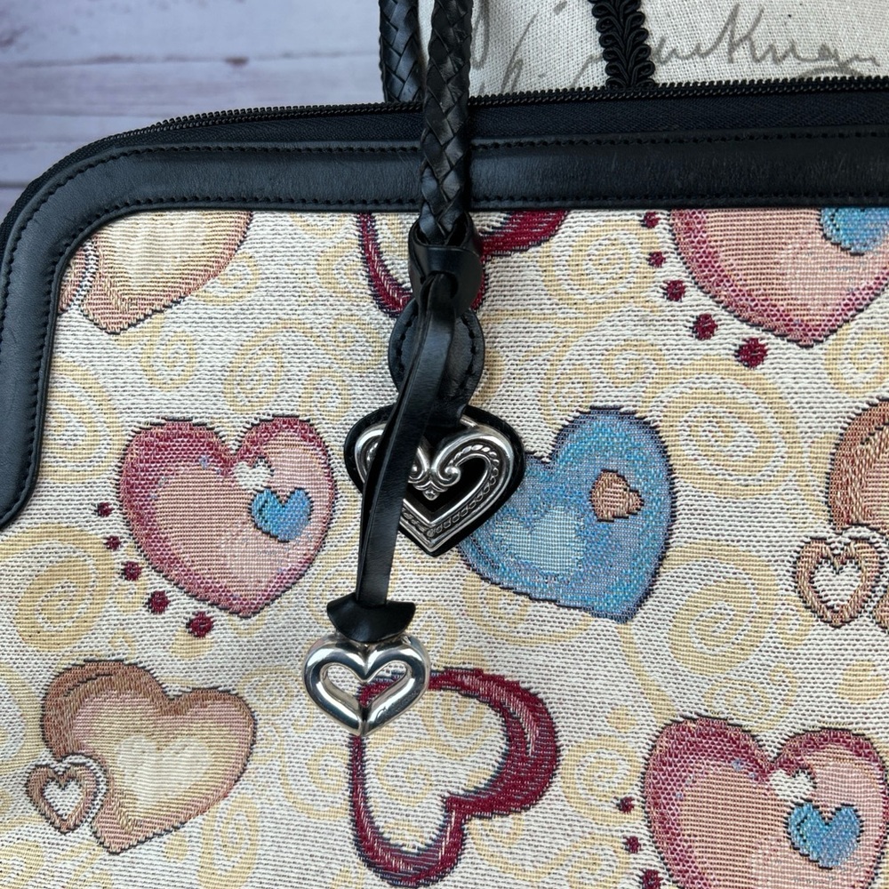 Brighton Large Hearts Valentine Canvas Leather Trim Tote Weekender Bag 90s - Picture 2 of 7